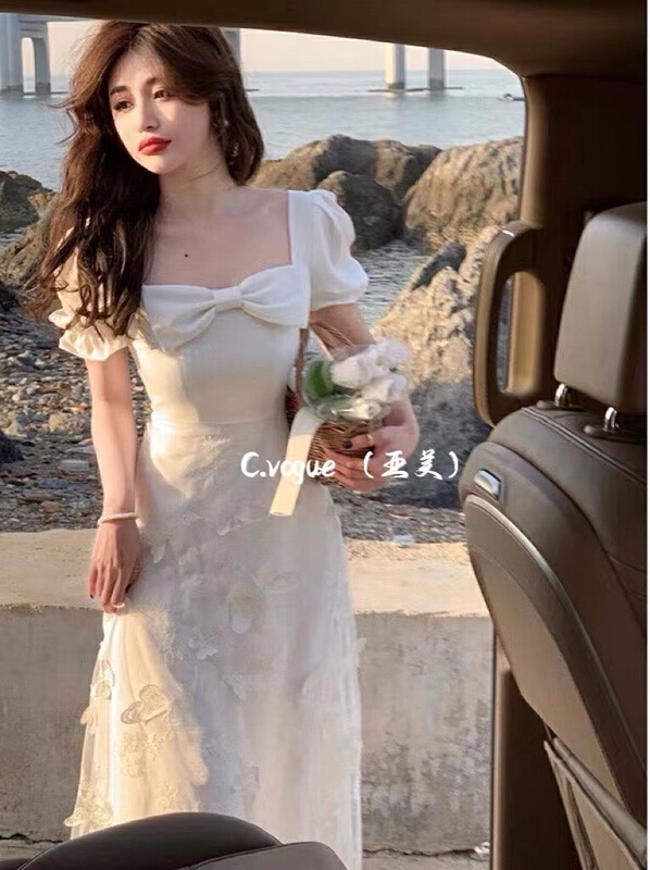 [c.vogue] French gentle three-dimensional butterfly Lace Chiffon Dress 28120# PCZ