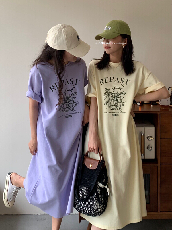 New in early summer! [B plus] Korean print loose long dress 22-1319-2# HBx