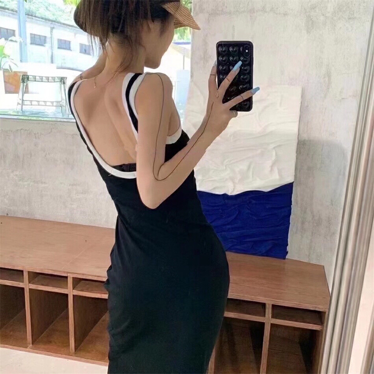 [Hello] Korean large backless contrast vest dress ys6323# lwy