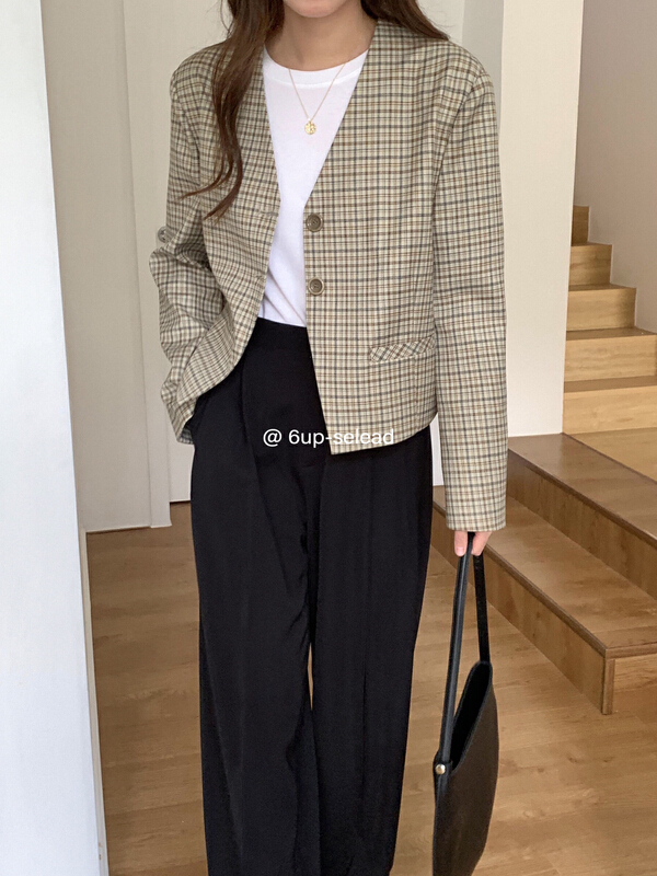 goods in stock! [6-up] Korean casual plaid jacket 68077# XJ