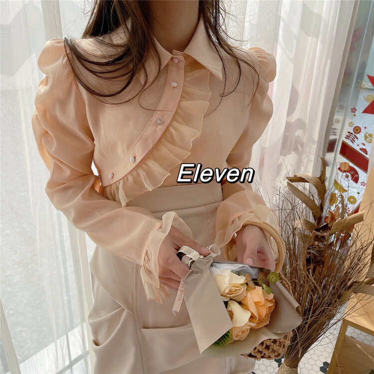 A new year in early spring! [eieven] temperament wood ear edge stitched shirt 2326\pcz