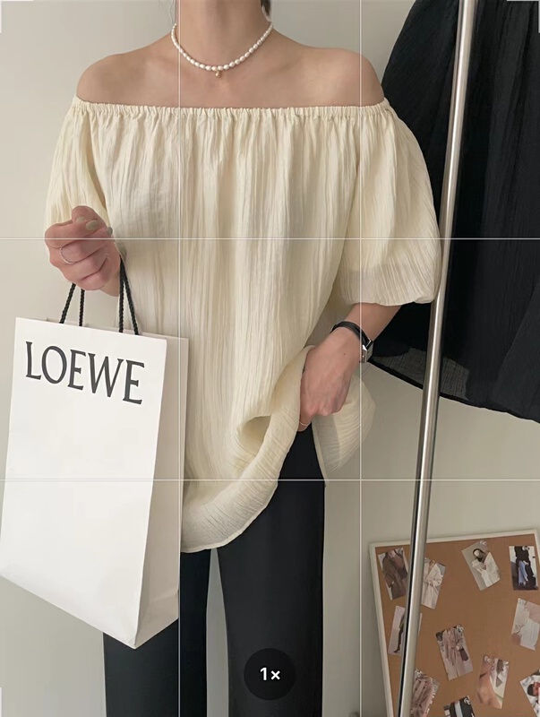 [in mode] Korean version solid color loose one line collar shirt 6885# cqw