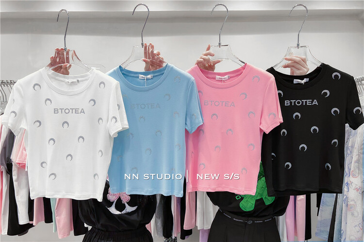 [NN] Korean loose crescent print short sleeve T-shirt 7525# XYY