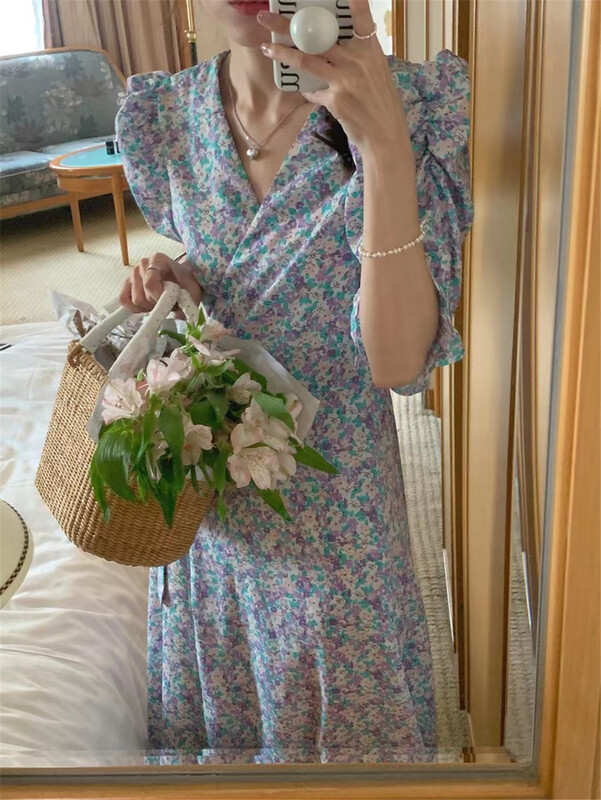[timely rain] Korean ins floral dress 48520# WPL