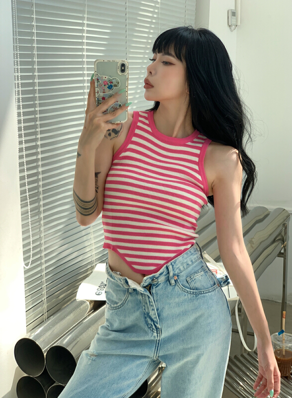 [Wu. 33] round neck simple stripe vest / suspender 22279# WTT