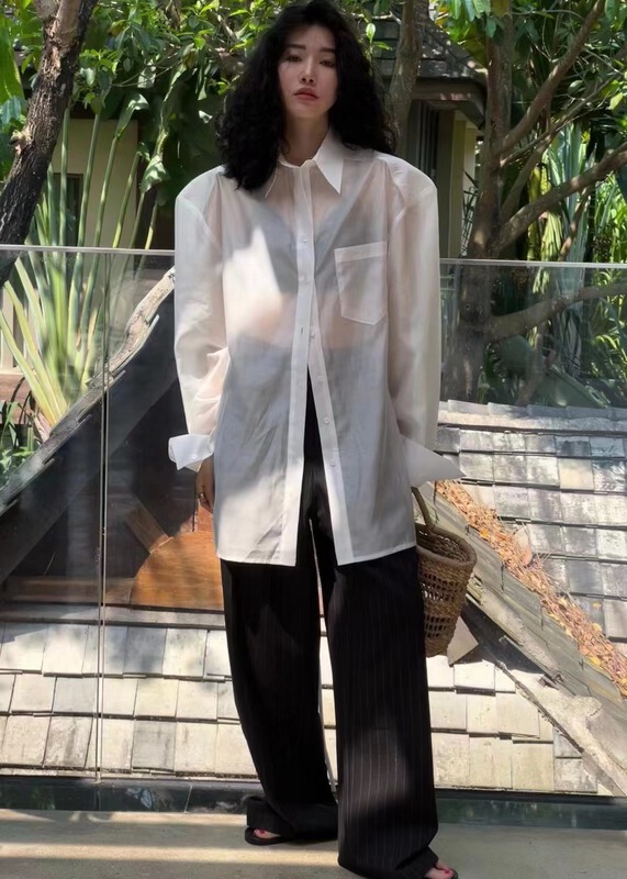 [c.h.z] niche design sense of foreign style back tether slit sunscreen shirt 90916# WTT