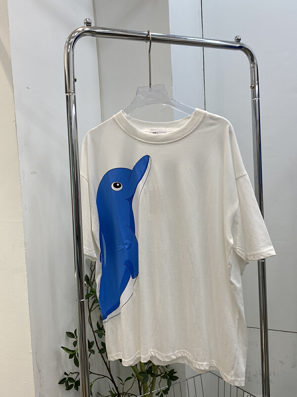 [vipman] crew neck loose whale print short sleeve T-shirt v-9918# ZZL