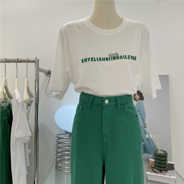 [namil] trendy retro lettered printed short sleeve T-shirt 2105# LSW