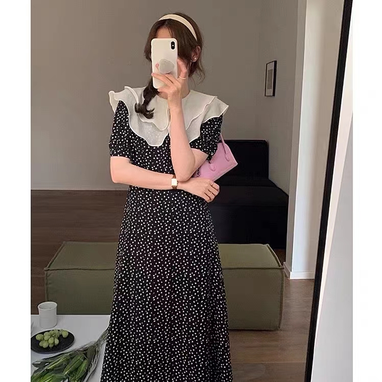 New in early summer! [baby] floral contrast Lapel dress 8557# WTT