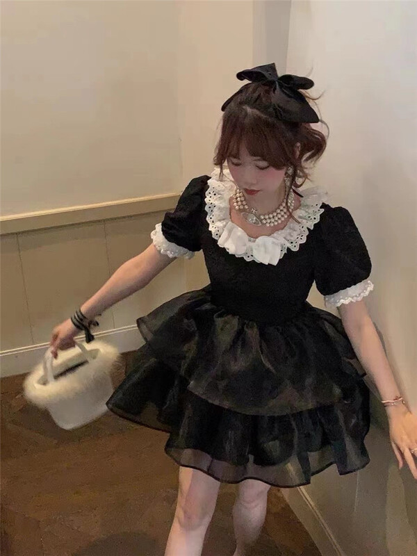 [little woman] lace collar cake Jacquard Dress 22175# PCZ