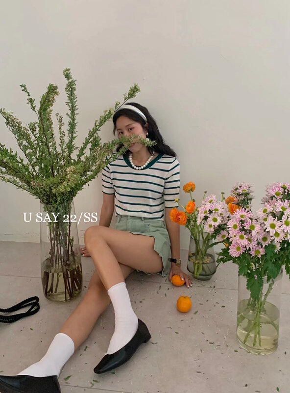 New in early summer! [u say] Korean fresh stripe sweater 65729# LSL
