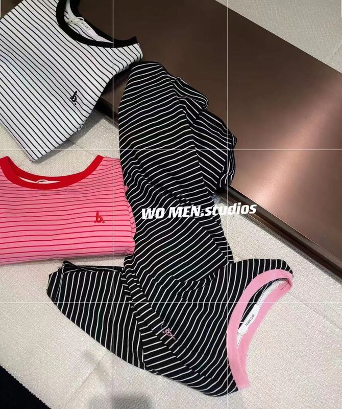 goods in stock! New in early summer! [Wen # stripe short sleeve] T-shirt
