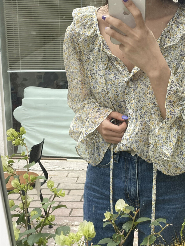 Original price 77.83! New year in early spring! [bluepops] floral versatile blouse a2154# zxl