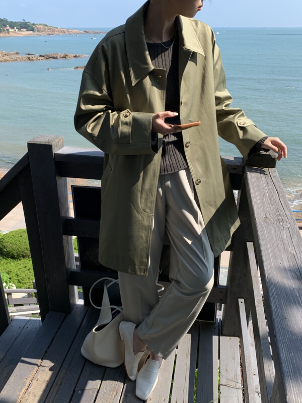 Original price 179.35! [clean space] early autumn Korean version simple temperament, versatile medium and long windbreaker 29963# CLS
