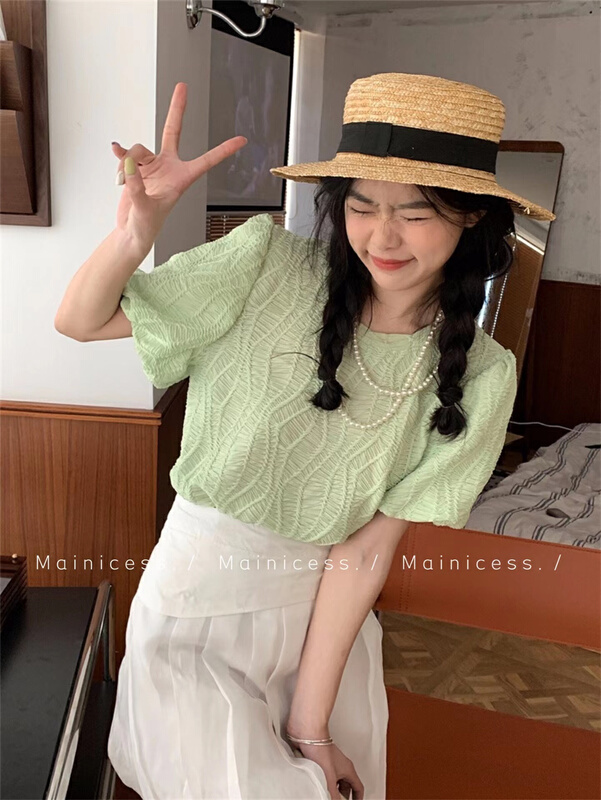 [mainicess] Korean jacquard style bubble sleeve blouse (only for small blouses) 3005# CLS