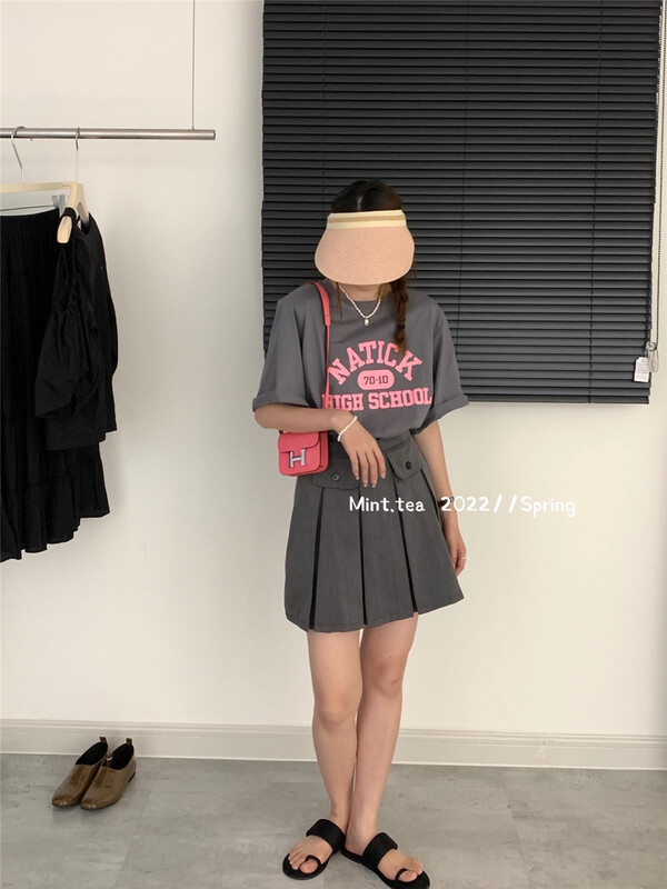 【MINT TEA】韓系減齡壓褶半身裙  22820#  ZJY