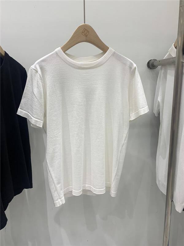 [Qi] round neck simple solid color short sleeve T-shirt m078# ZZL