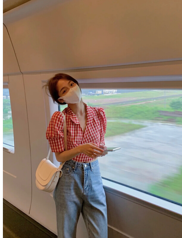 [Lu +] fashionable Plaid bandage shirt 106# hjy