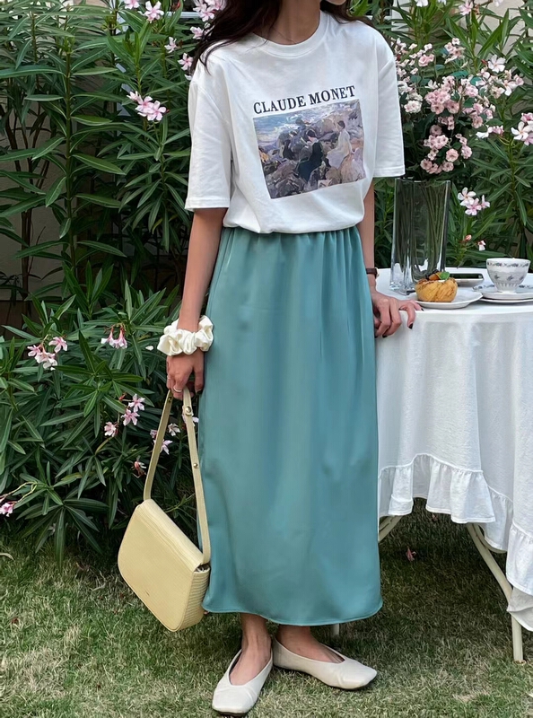 [ever true] Tencel back split mid length skirt 23133# CLS