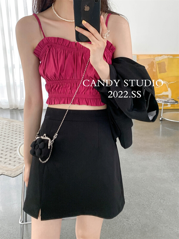 New in early summer! [candy] simple solid color short vest / sling b3189# ZSY