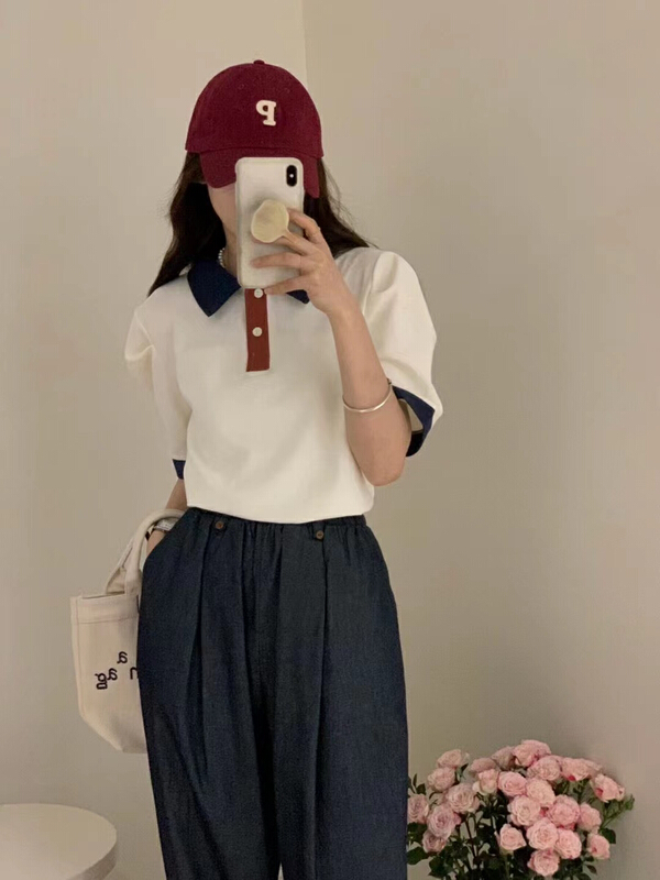 [R n] Korean version age reducing and thin bubble sleeve polo shirt 80968# ll