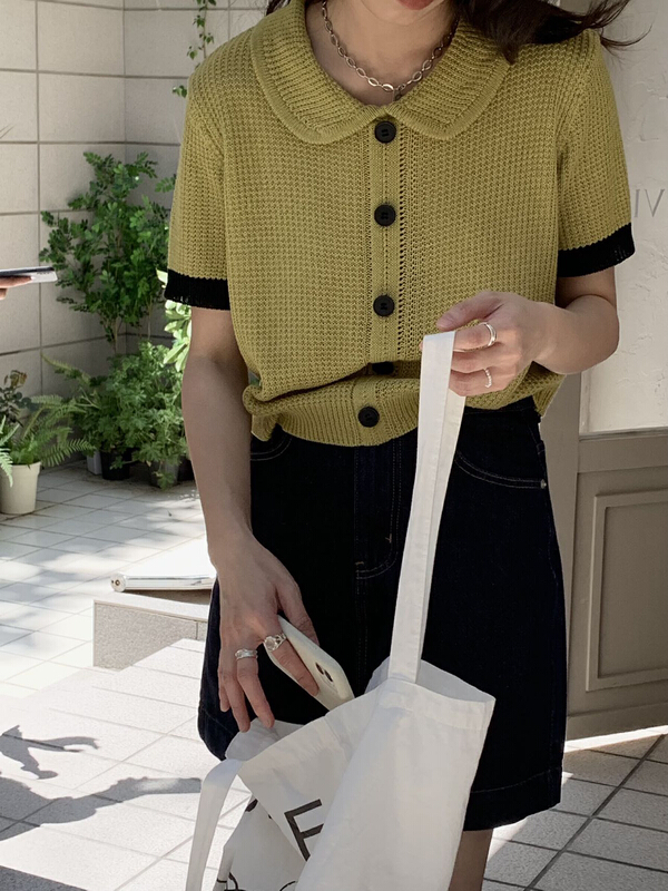 goods in stock! New in early summer! [Gabrielle] baby collar contrast knit b2297# zxl