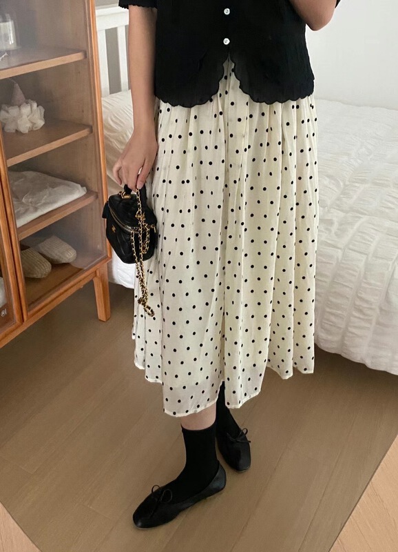 [o.lucky] high waist slim wave dot print skirt 1698# HBx