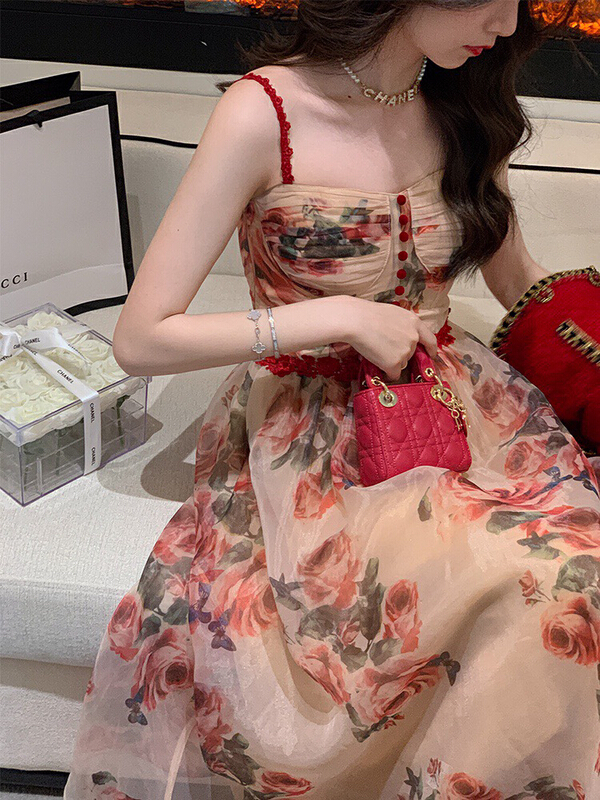 [wgwe] French retro fairy floral suspender dress 1570# PCZ