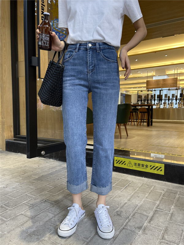 New in early summer! [Ruo Qi Ruo] high waist Korean style versatile fashion crimped jeans 6209# CSX