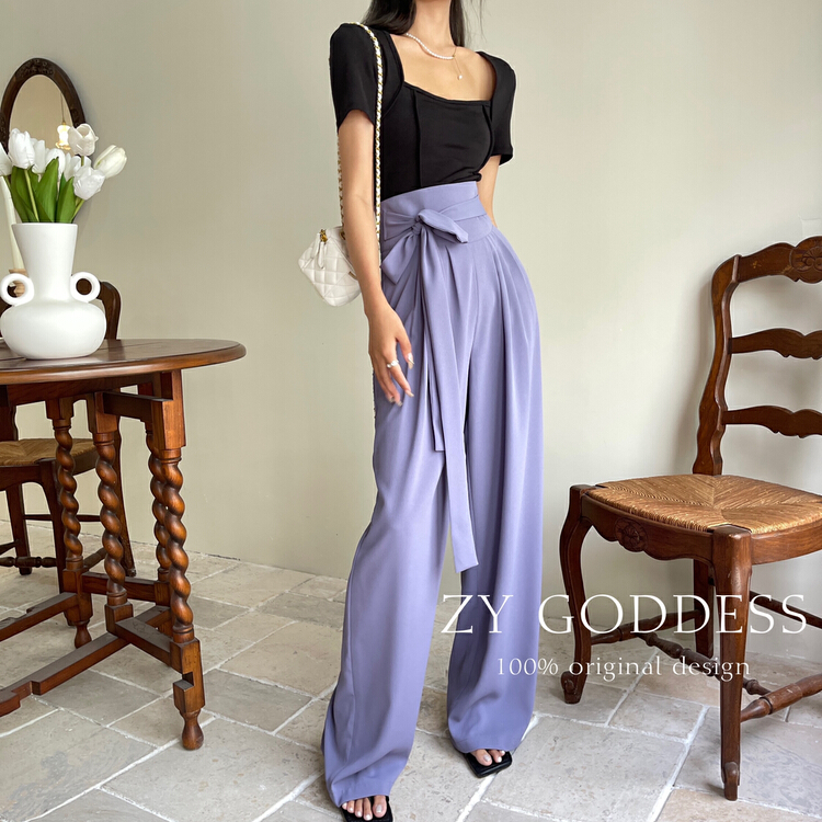 New in early summer! [ZY] high waist lace up, slim and wide leg trousers 58127# ozq