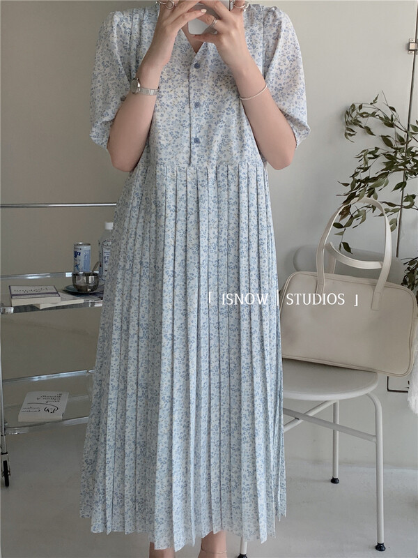 New in early summer! [blank] Vintage V-neck floral loose dress 312275# WPL