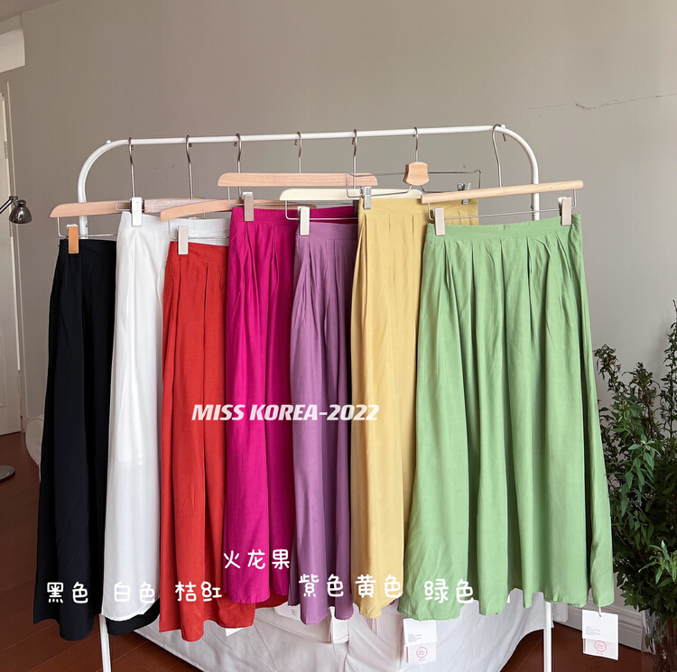 Stock! In early summer! [Miss Korea] Korean version crimped solid color skirt 6567\hbx