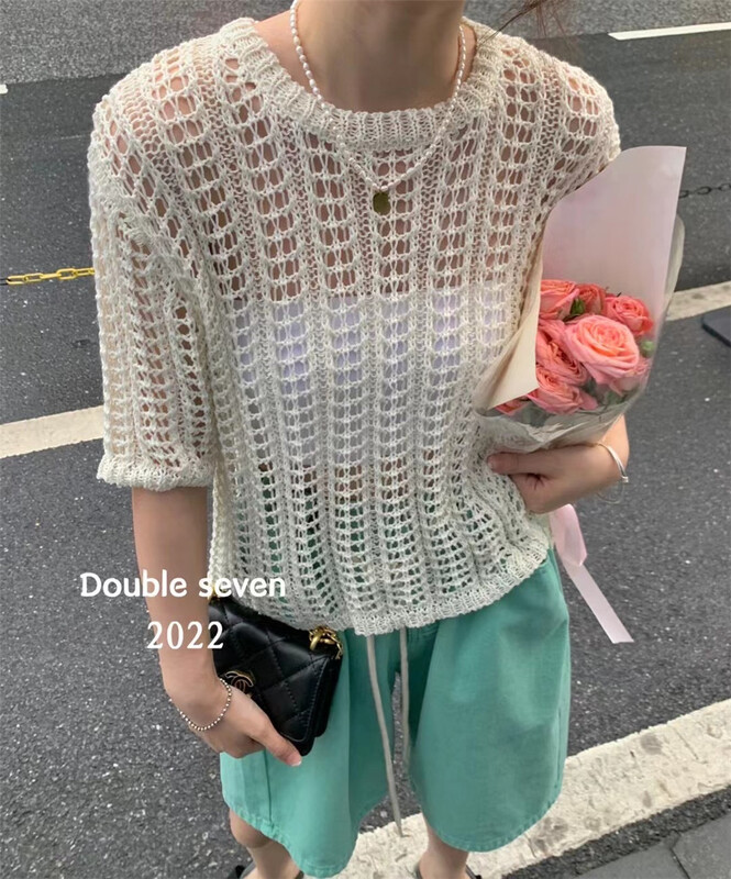 Stock! [double seven] simple solid color medium sleeve short T-shirt a2208\zxx