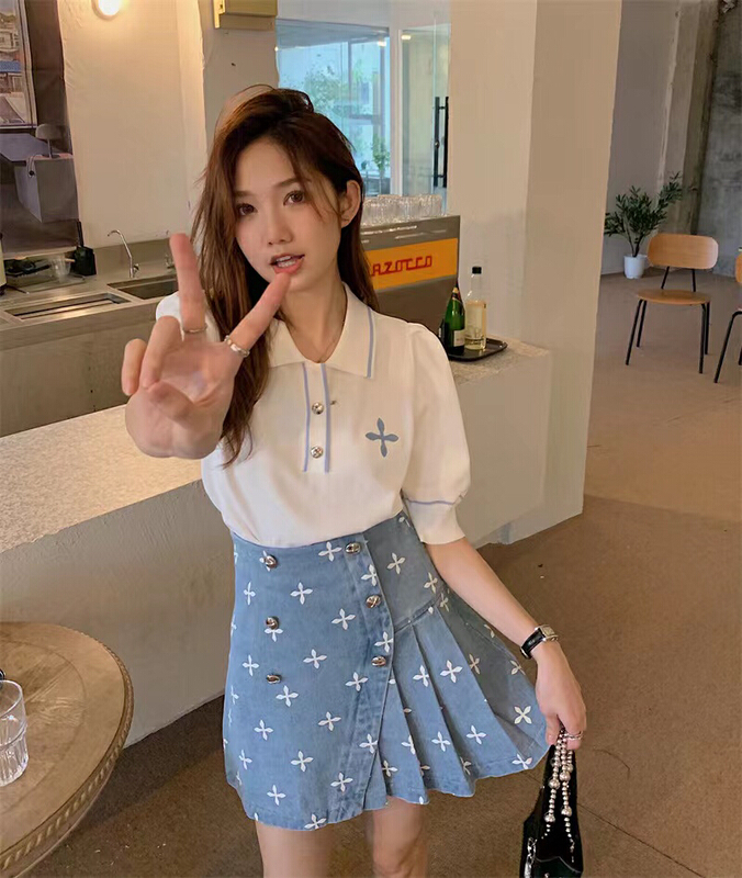 [top Chan Lin] Korean personalized pattern short sleeved T-shirt 95076-1# cqw