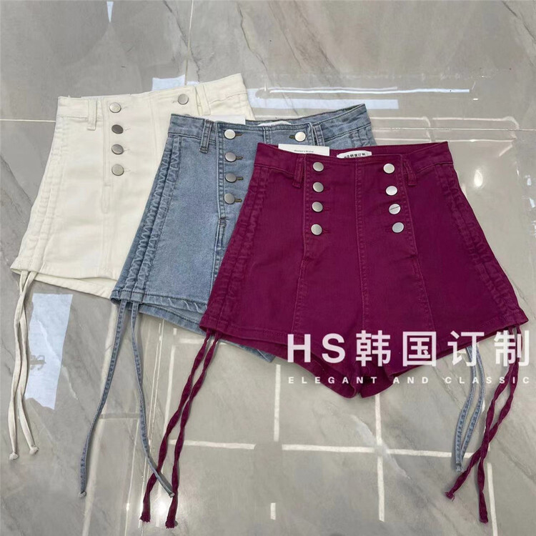 [HS customized in Korea] Korean high waist lace up drawstring denim shorts 9909# hjy
