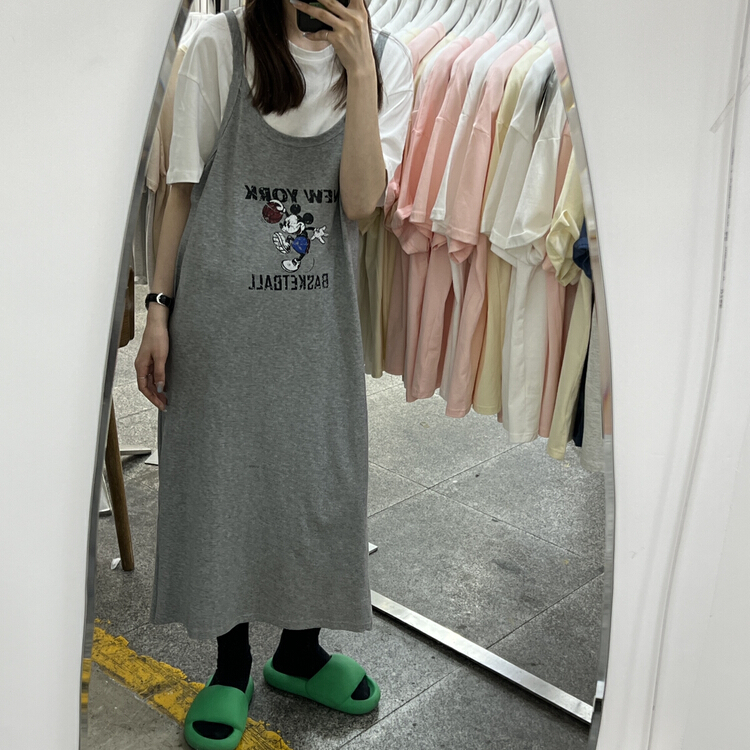 [Libai Li Bai] Korean cartoon printed cotton suspender strap skirt 1193a# ll