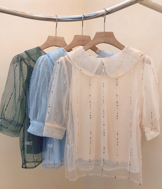 New in early summer! [Cupertino] elegant mesh blouse + versatile suspender vest set 6088# Cl