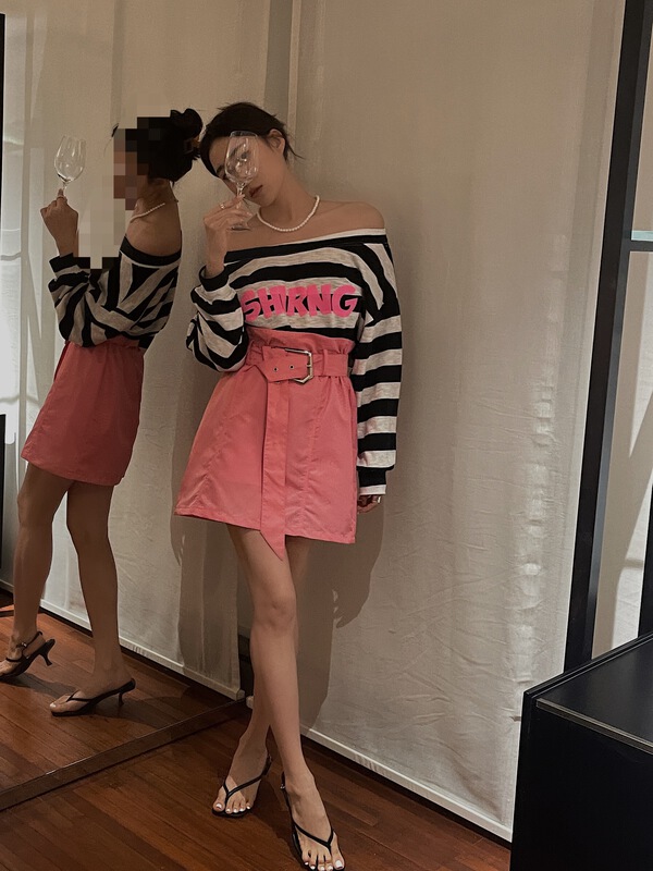 goods in stock! New in early summer! [wut / N Cola] high waist, simple, clean and slim skirt (with belt) 6682# LSL