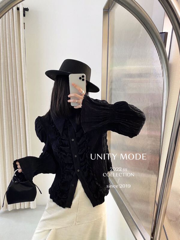 New year in early spring! [unity] Korean flare sleeve pleated niche design shirt 9632# cqw