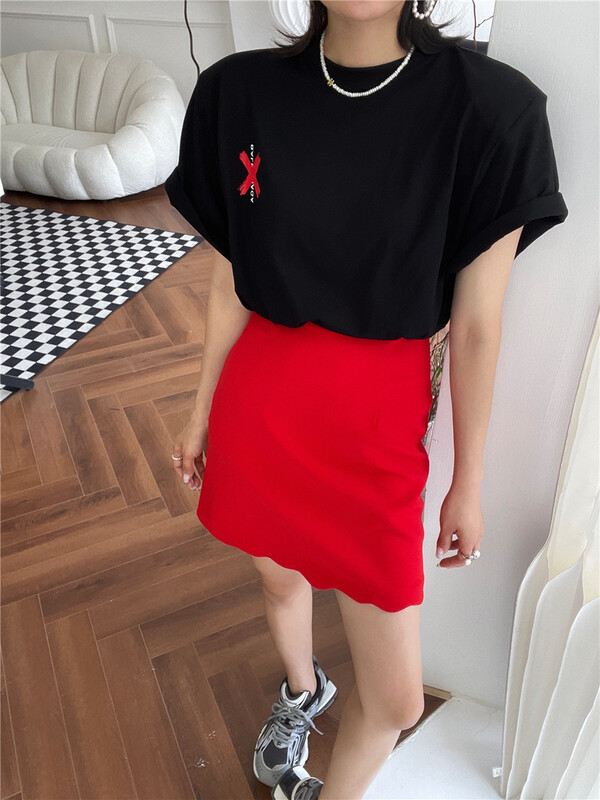 [mekimeki] simple, loose and versatile short sleeve T-shirt 28088# ozq