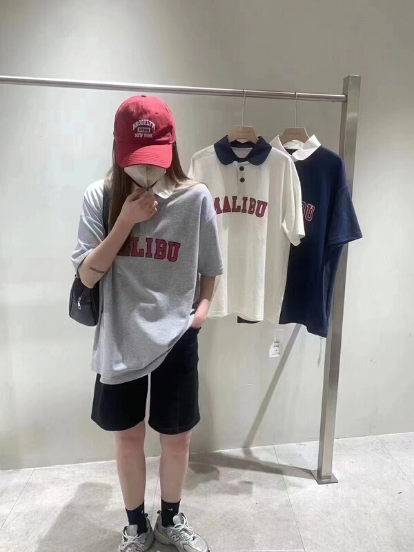 Original price 62.04! [Xiaoxiaojia] letter contrast color collar stitched polo shirt 80531# WTT