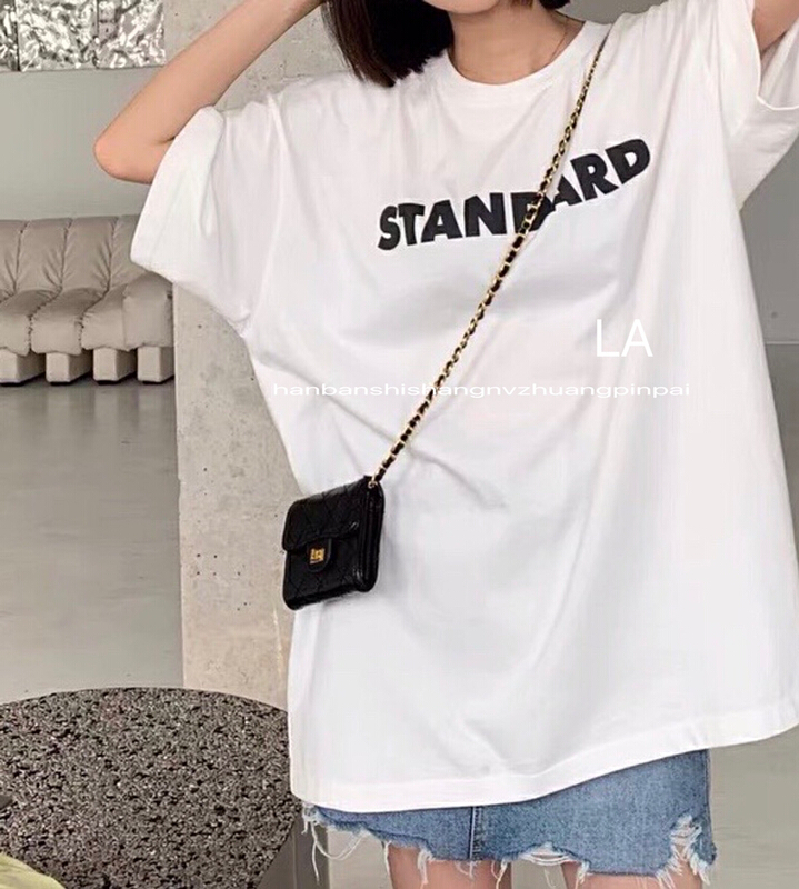 [laqssy] simple letter design, loose and thin short sleeve T-shirt 8979# zyh