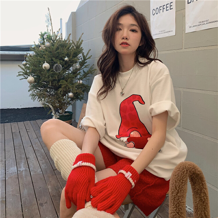 New year in early spring! [timely rain] Korean style ins loose and exquisite printed short sleeve T-shirt 4321# YYW