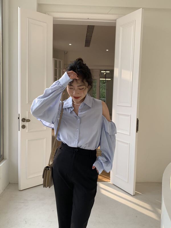 New year in early spring! [going] simple solid color off shoulder versatile shirt 7786# lwy