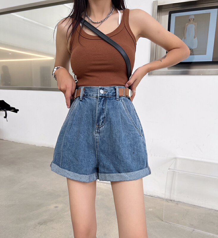 [Mi & Co Wu] Korean back waist elastic denim shorts c1989# hjy