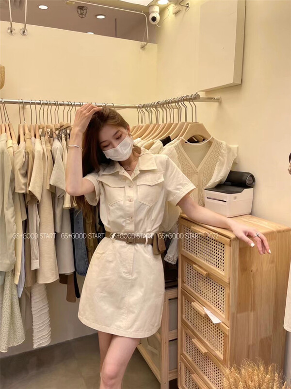 New year in early spring! [GS. Good star] simple and versatile single breasted dress (with waist bag) 22116# hjy
