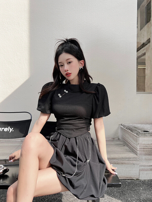 New in early summer! [ala] fashion bubble sleeve versatile blouse s1519# JJ
