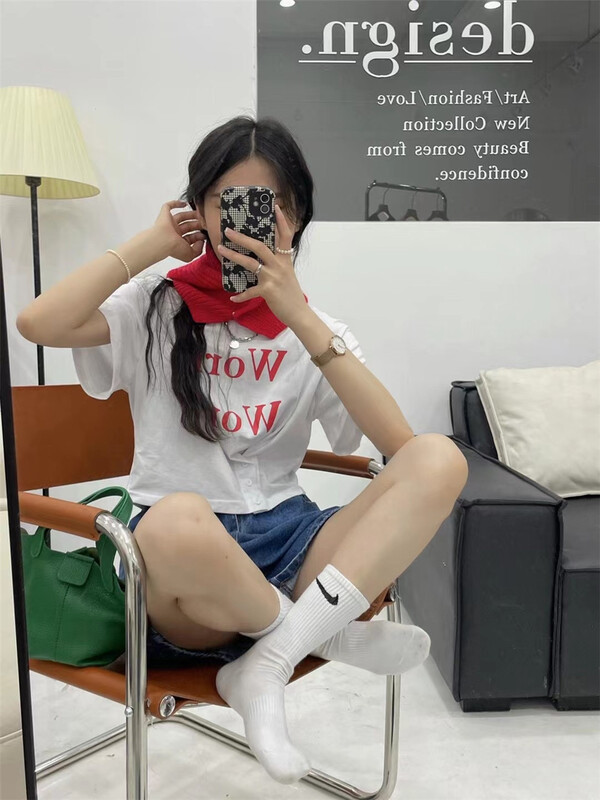 [Miss Jia] simple letter printed short sleeved T-shirt 6650# XYY