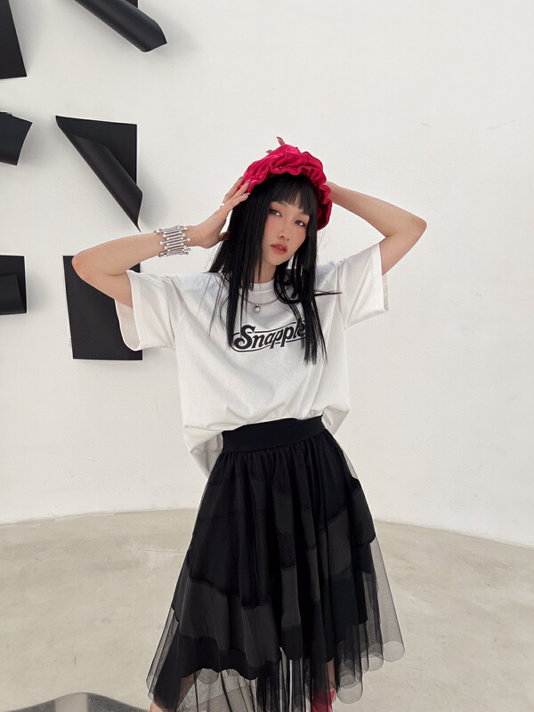 [d.two D2] irregular cut mesh skirt 2129162# CSX