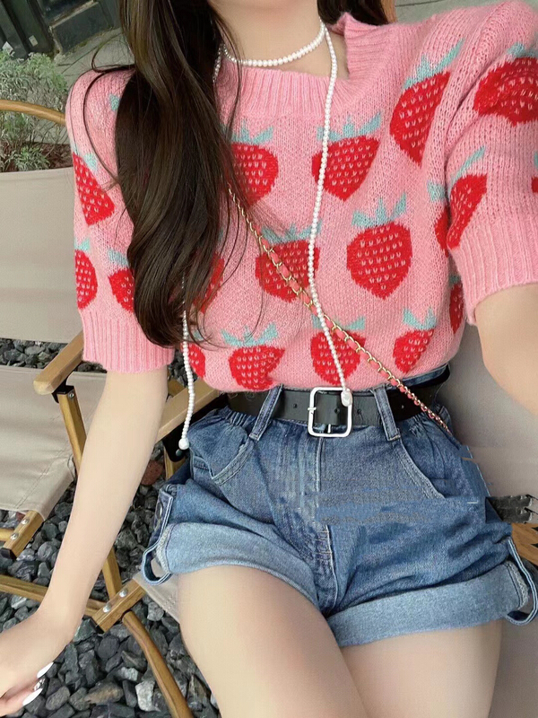 New in early summer! [mi ni] strawberry short sleeve T-shirt 2798# PCZ